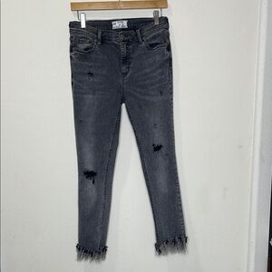 Free People Distressed Gray Jeans with Frayed Hem